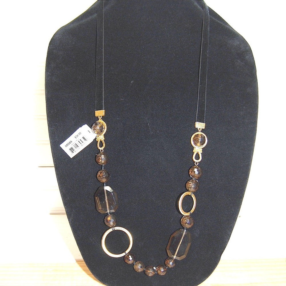 Vintage Cookie Lee necklace NWT Black‎ & Gold beaded Velvet Adjustable Rope